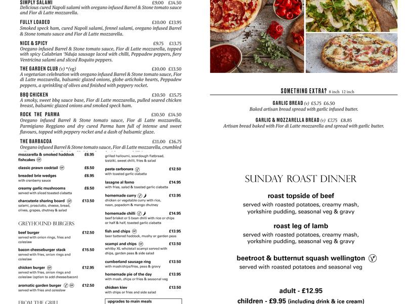 The Greyhound at Halton Menu