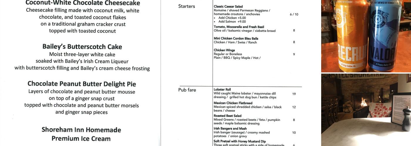 Shoreham Inn Menu