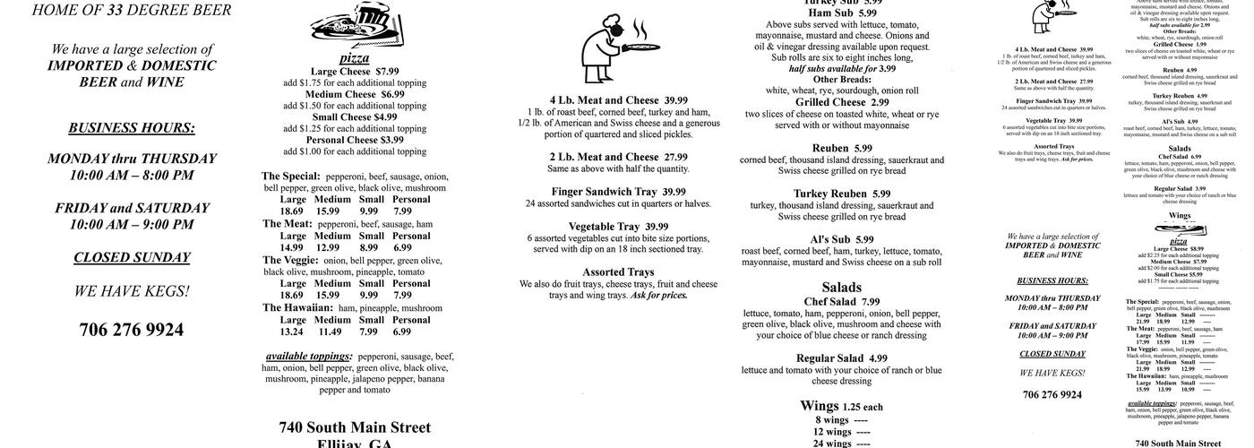 Hitching Post Package Store Menu