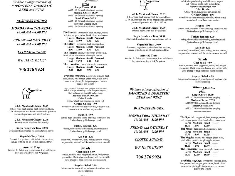 Hitching Post Package Store Menu
