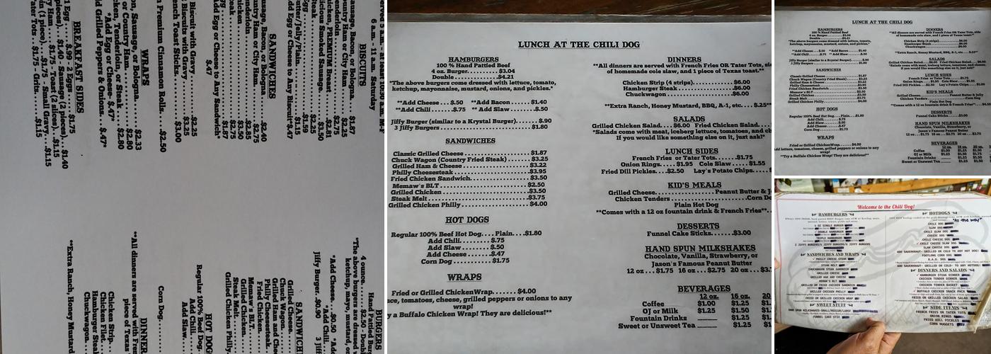 Chili Dog Menu