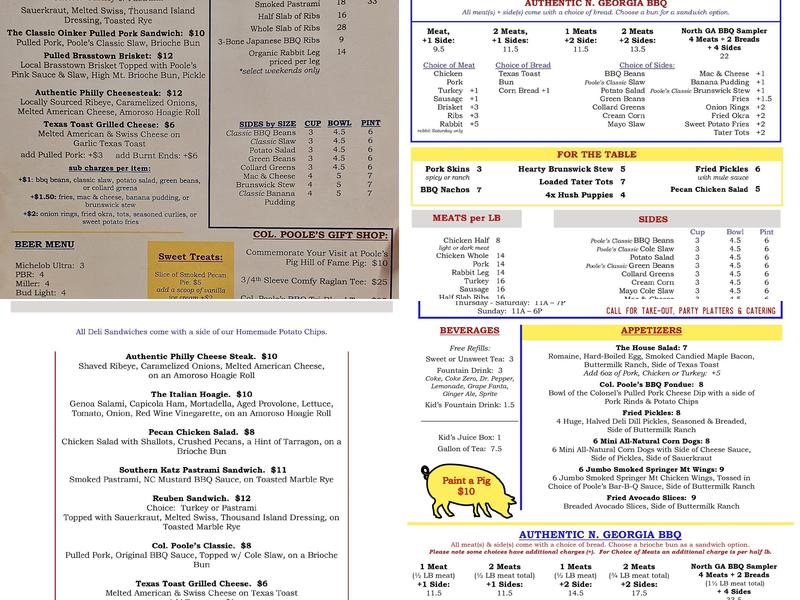 Poole's Bar-B-Q Menu