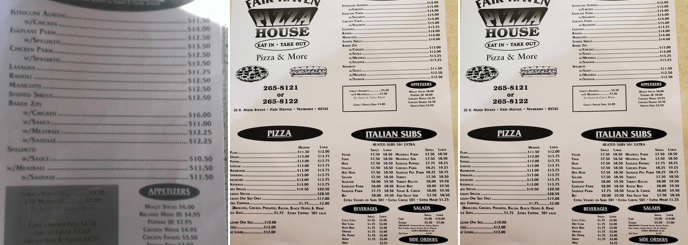 Fair Haven Pizza House & Subs Menu