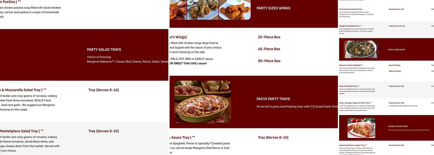 Mangino’s Pizzeria Menu