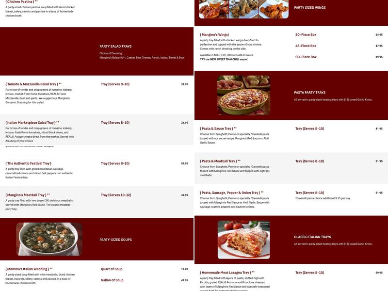 Mangino’s Pizzeria Menu
