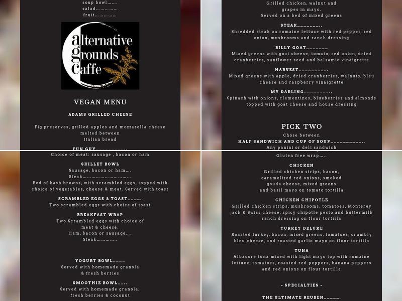Alternative Grounds Caffe Menu