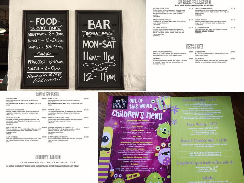 The Shakespeare Inn (B&B, Accommodation And Eatery) Menu