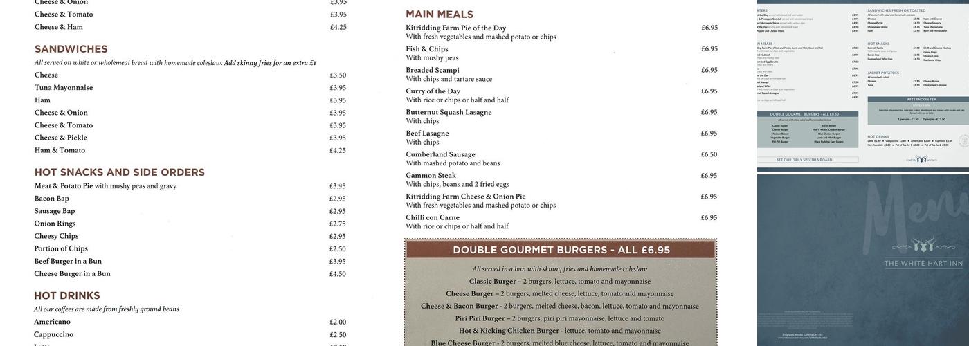 White Hart Hotel Menu