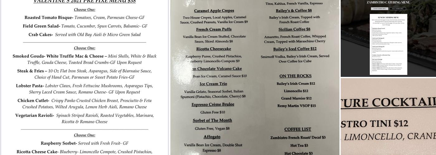 Zambistro Restaurant Menu