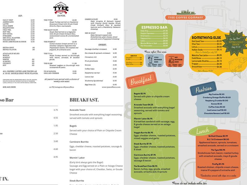 Tyee Coffee + Goods - The Lake Menu