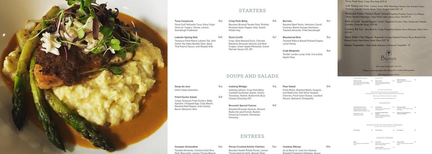 Bijoux Menu