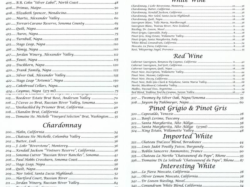 Ocean Club Restaurant Menu