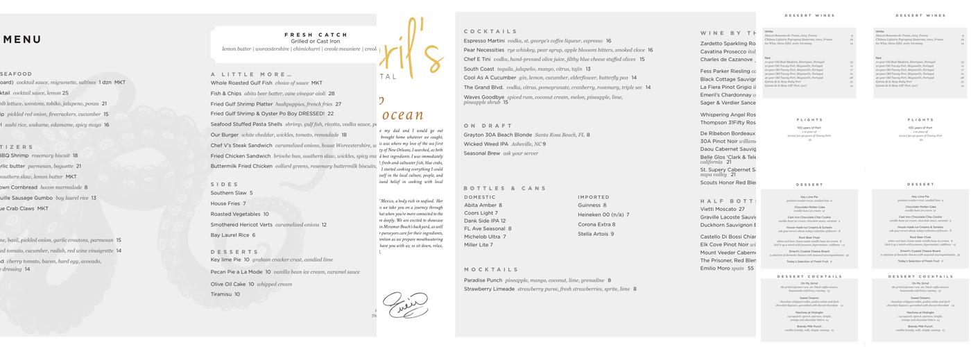 Emeril's Coastal Menu