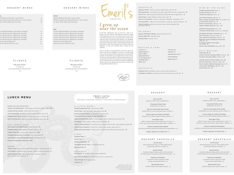 Emeril's Coastal Menu
