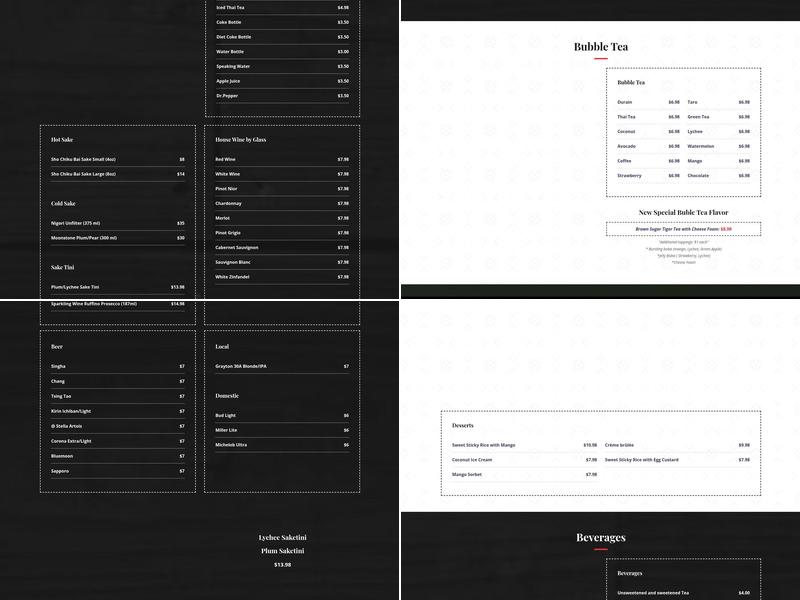 Real Thai Fusion Restaurant Menu