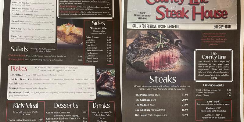 County Line Steak House Menu