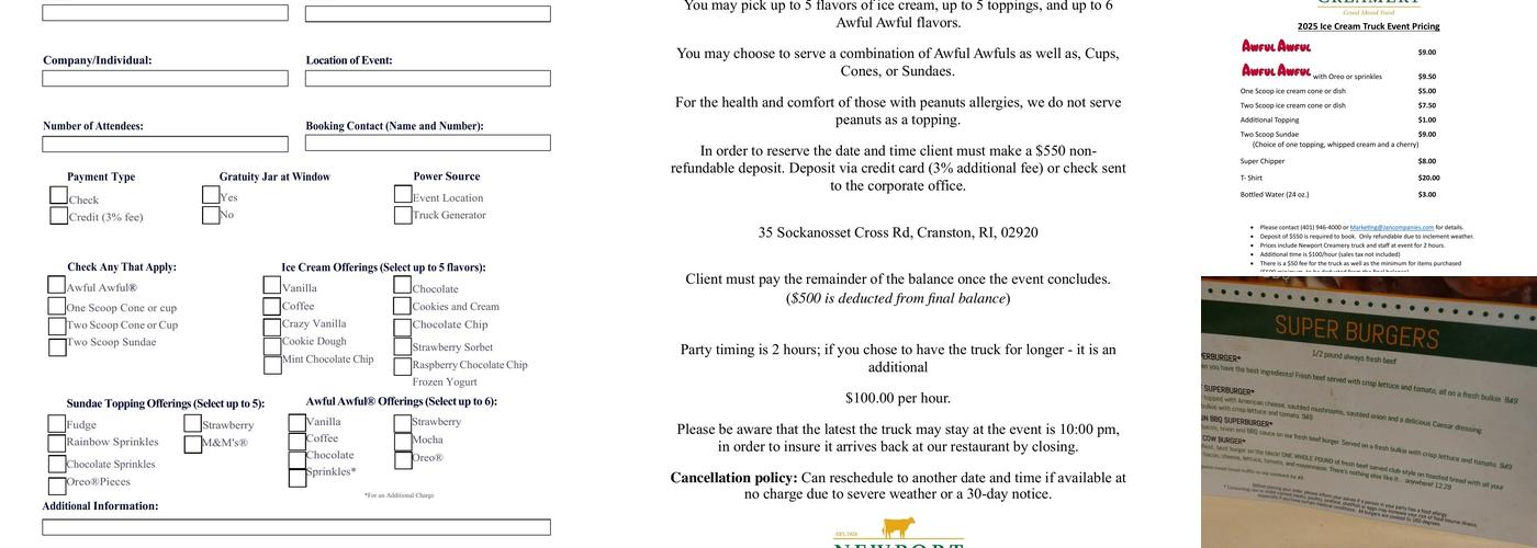 Newport Creamery Menu