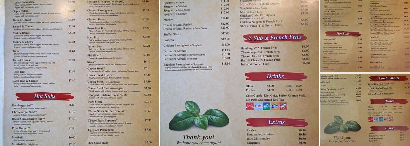 Pizza Garden Italian Restaurant Menu