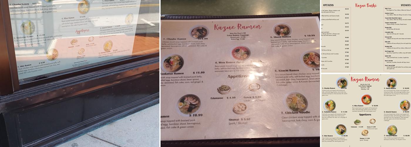 KAZUE Ramen & Sushi Bar Menu