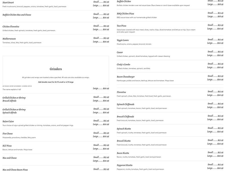 Slice of Heaven Menu