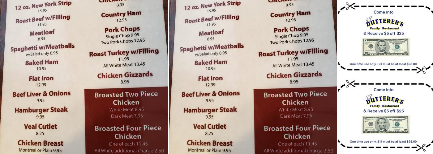 Dutterer's Family Restaurant Menu