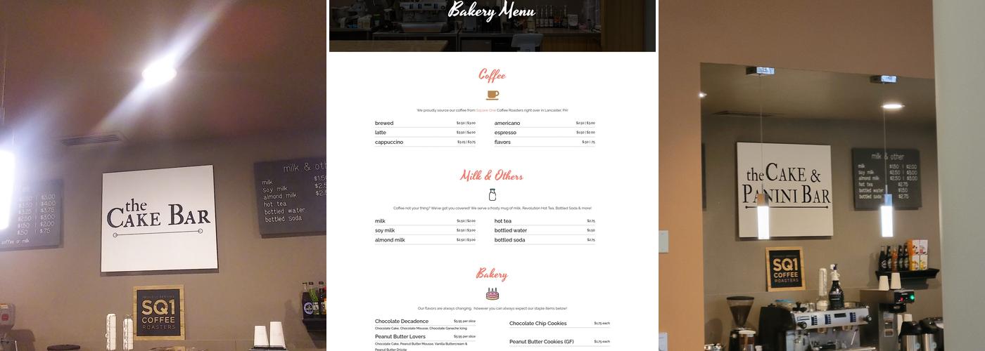 the Cake Bar Menu
