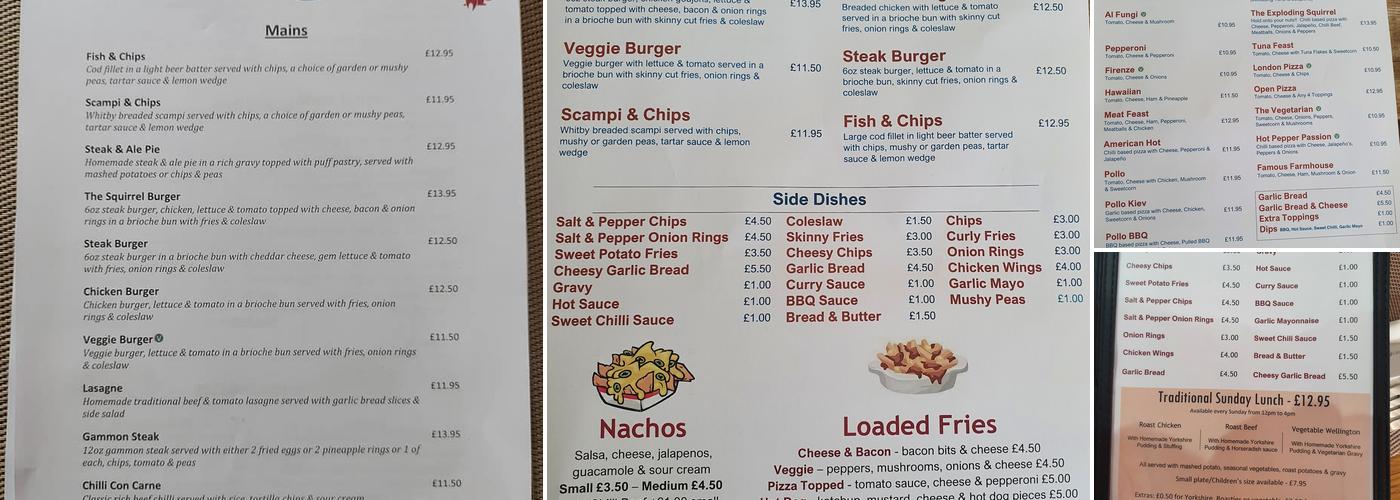 The Squirrel Inn Menu