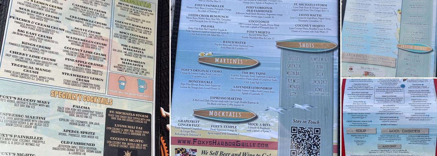 Foxy's Harbor Grille Menu