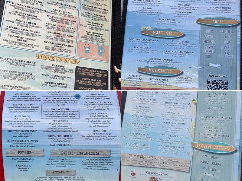 Foxy's Harbor Grille Menu