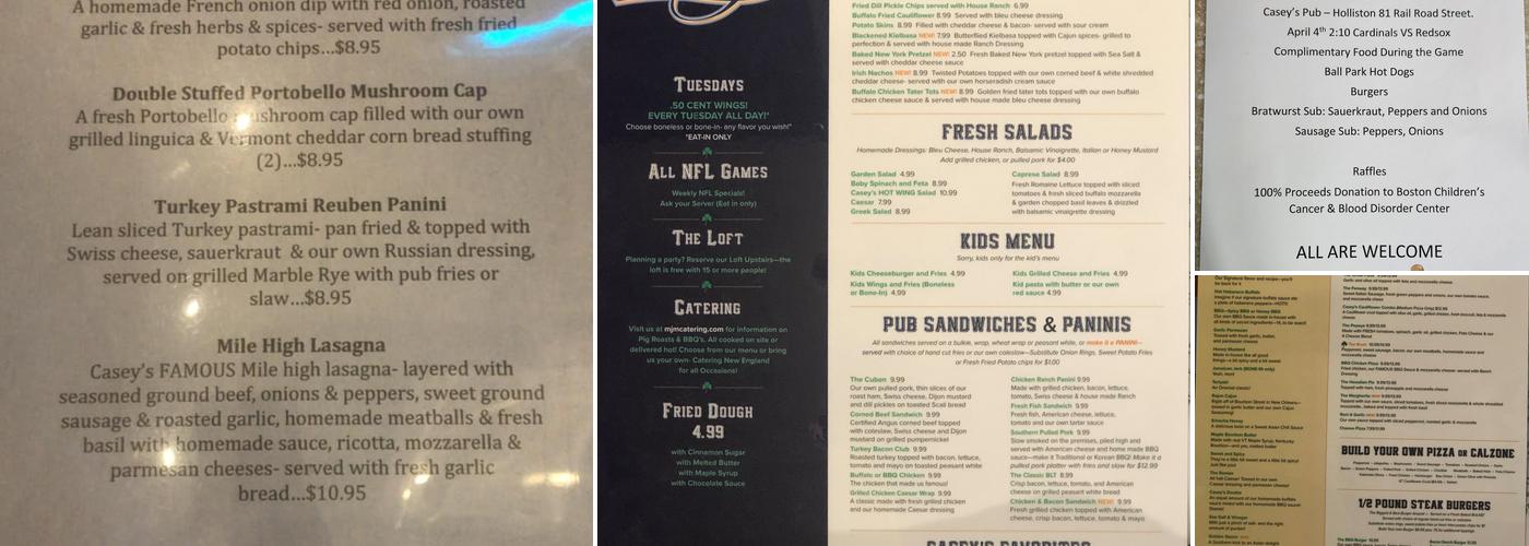 Casey's Pub Menu