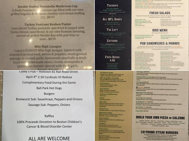 Casey's Pub Menu