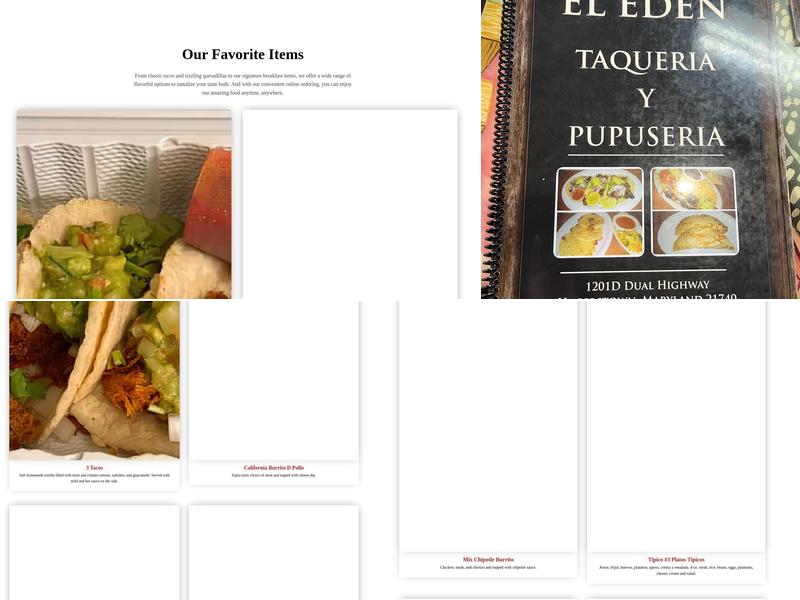 El Eden Latin Restaurant Menu