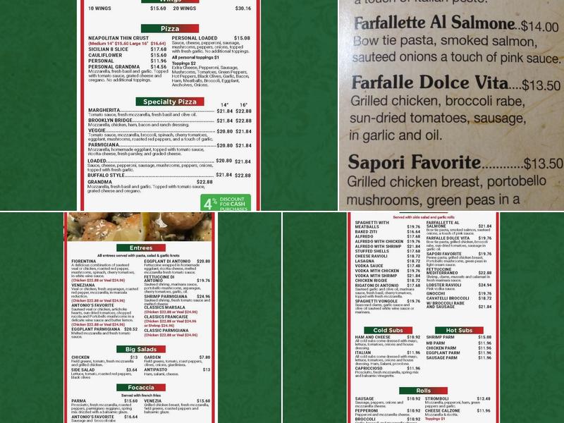 Sapori By Antonio Restaurant & Pizzeria Menu