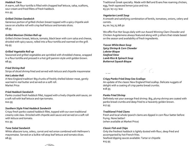 Ipswich Shellfish Fish Market Menu
