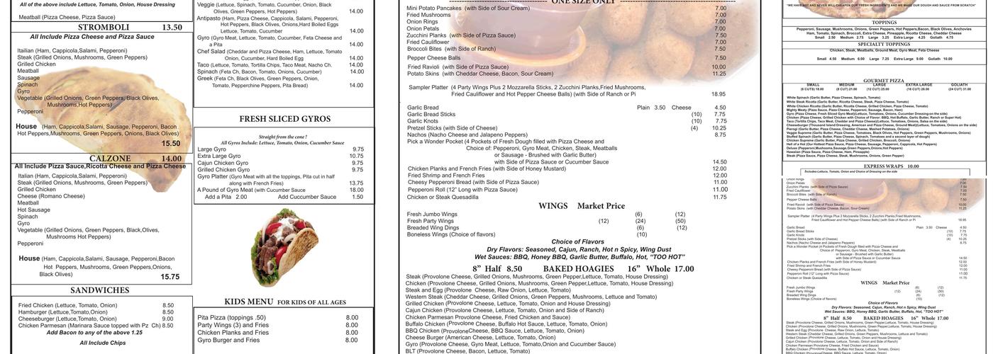 Pizza & Gyro Express Menu
