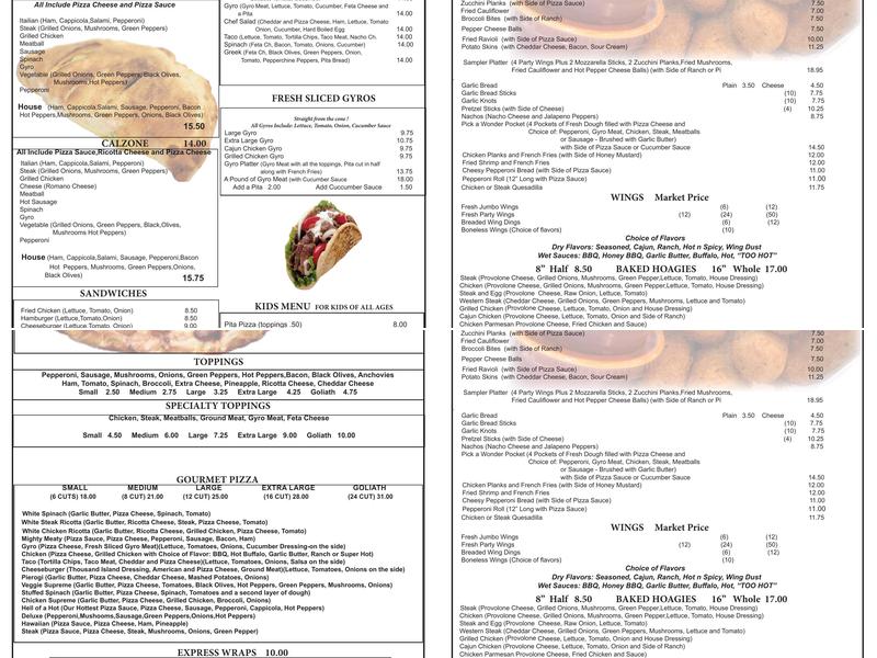 Pizza & Gyro Express Menu