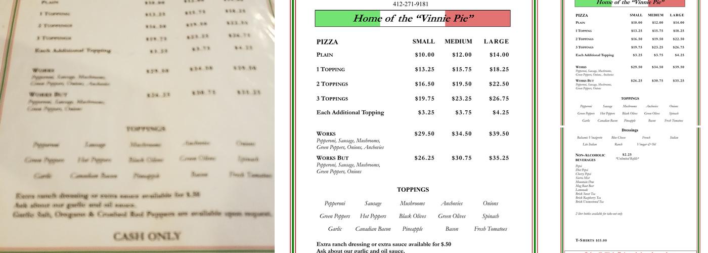 Vincent's Pizza Park Menu