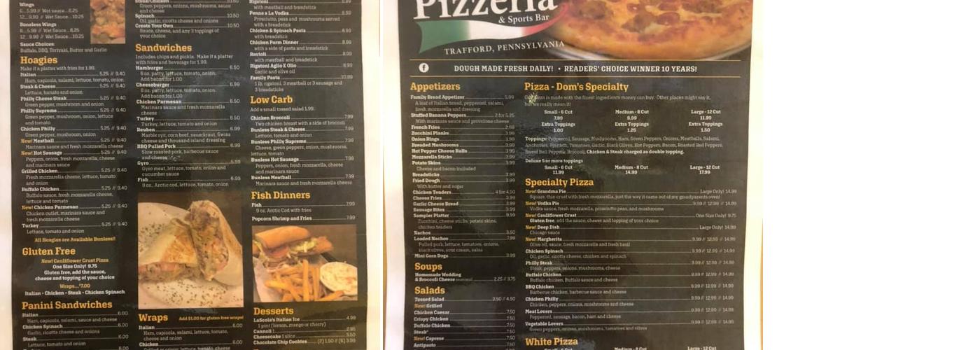 Dom's Pizzeria Menu