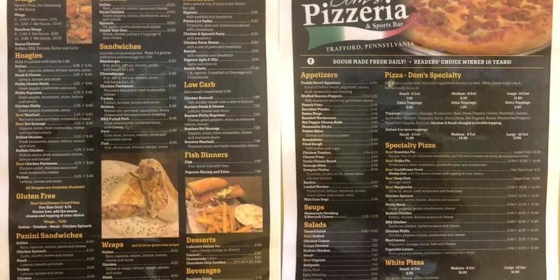Dom's Pizzeria Menu