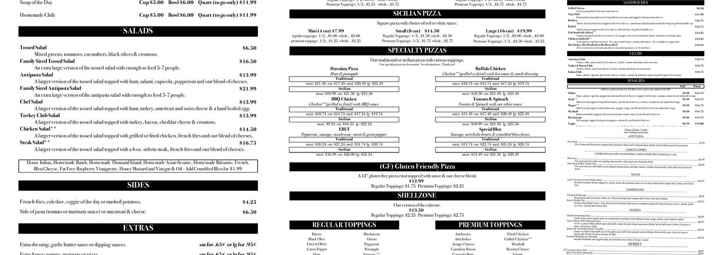 Shelly Pie Pizza Menu