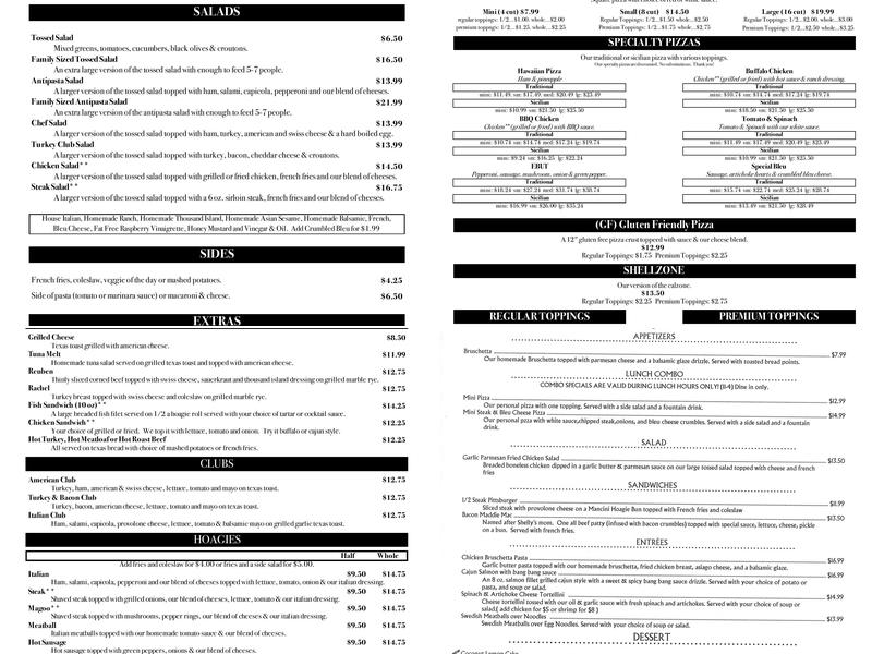 Shelly Pie Pizza Menu