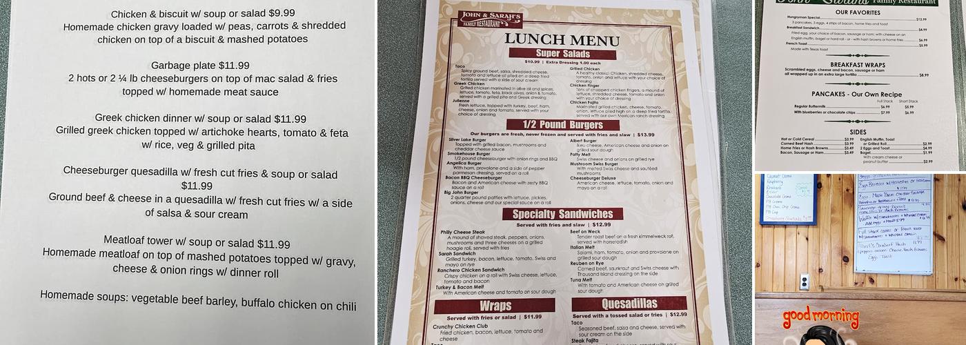 John & Sarah's Menu