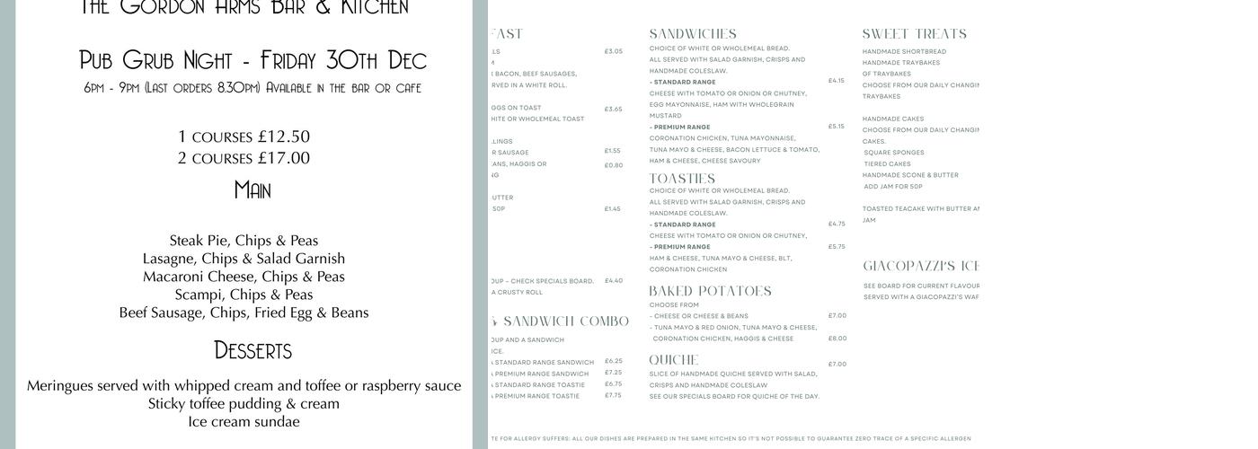The Gordon Arms Bar & Kitchen Menu