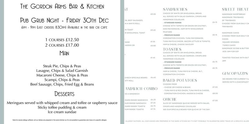 The Gordon Arms Bar & Kitchen Menu