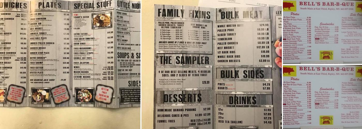 Bell's BBQ Menu