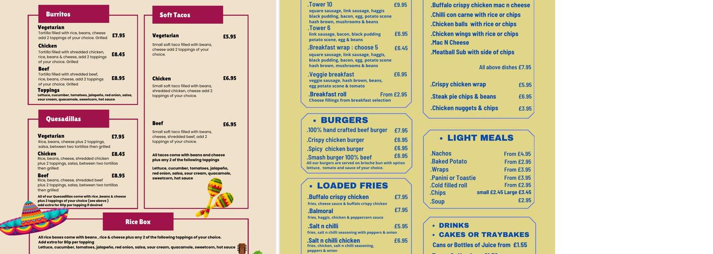 The Tower Inn Pub Menu