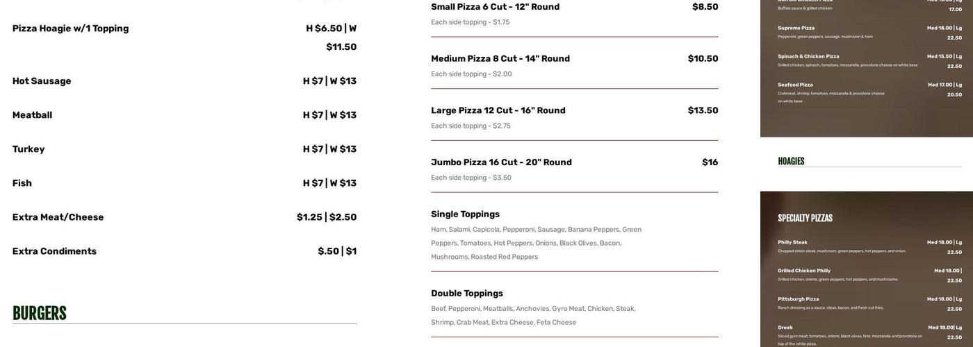 Capri Pizza & Brew Pub Menu