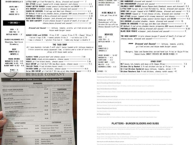 Oxford Burger Company Menu