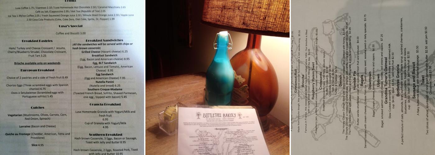 Bottletree Bakery Menu