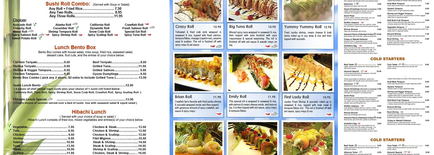 Toyo Japanese Sushi Bar & Hibachi Menu